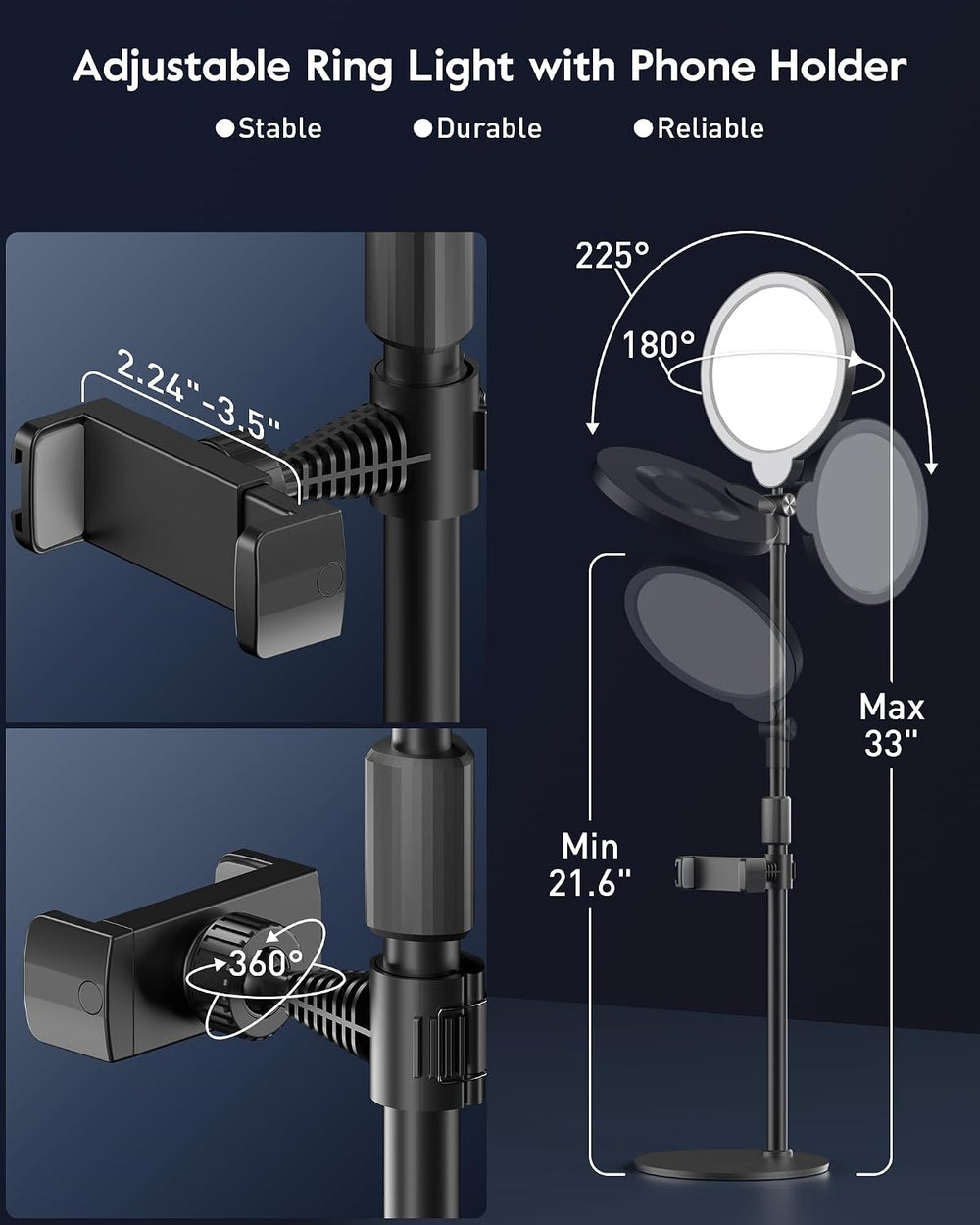 Desk Ring Light with Stand for Computer, 30 Modes Video Conference Lighting