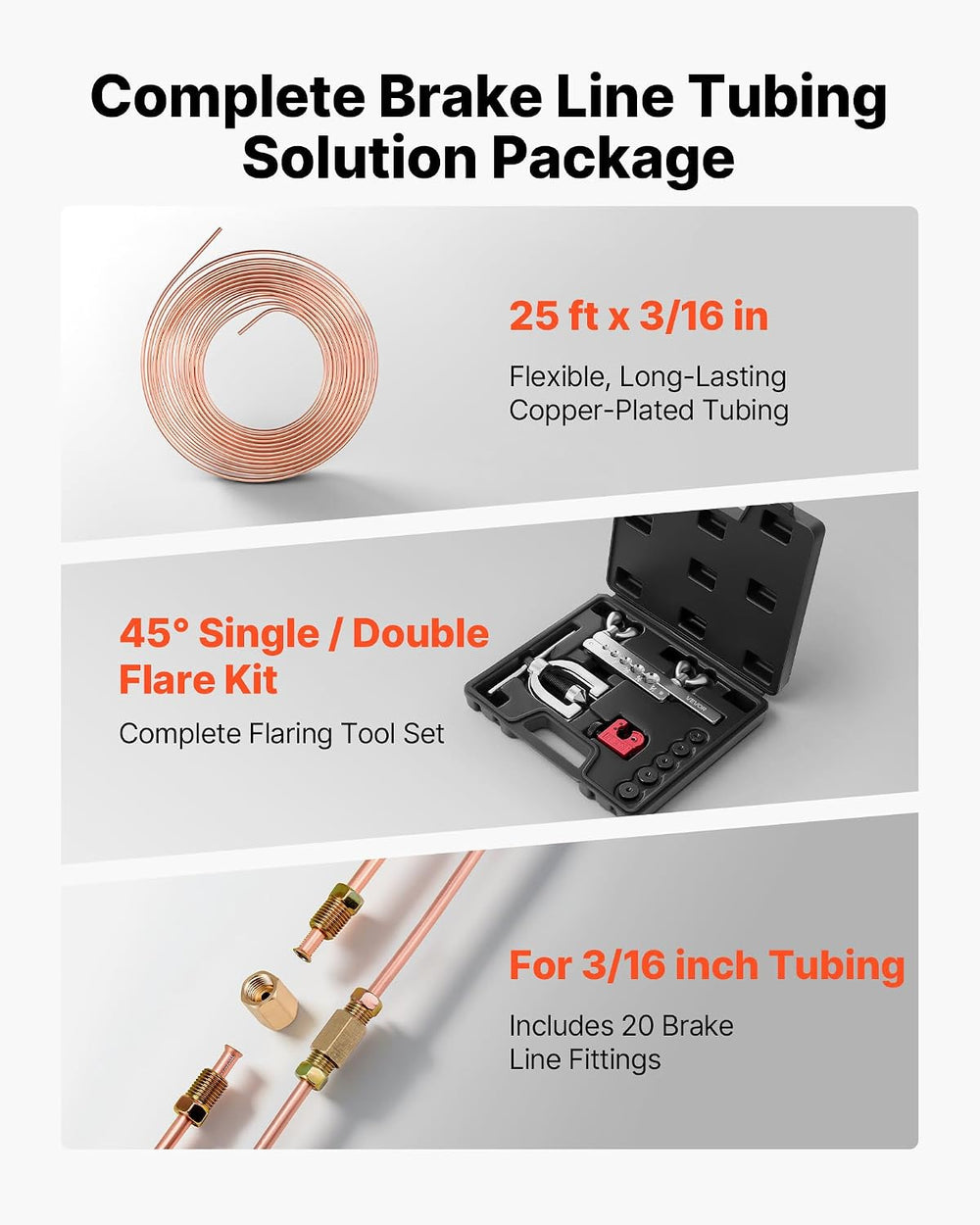 VEVOR 3/16" Brake Line Repair Kit, 45° Double & Single Brake Line Fl...