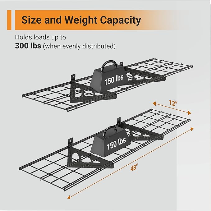 1x4 ft Garage Shelving, Pantry Storage, 300 lbs Total Load Capacity Wall (2-P...