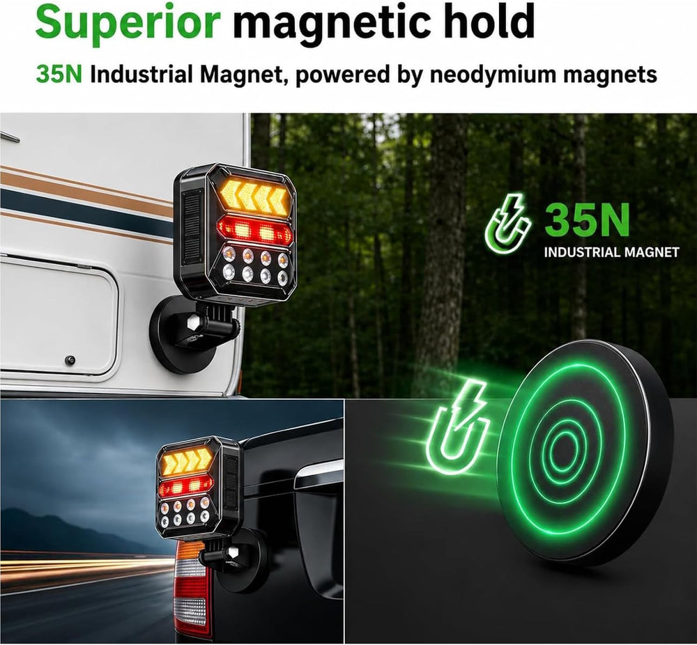 Wireless Trailer Lights, Solar Rechargeable Magnetic Tow Lights