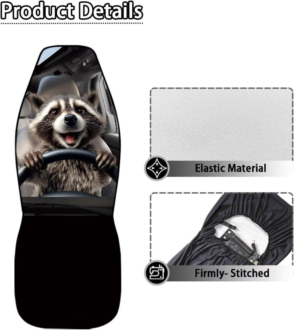 Funny Front Seat Covers for Cars Happy Raccoon Soft Bucket Seat Covers Scratc...