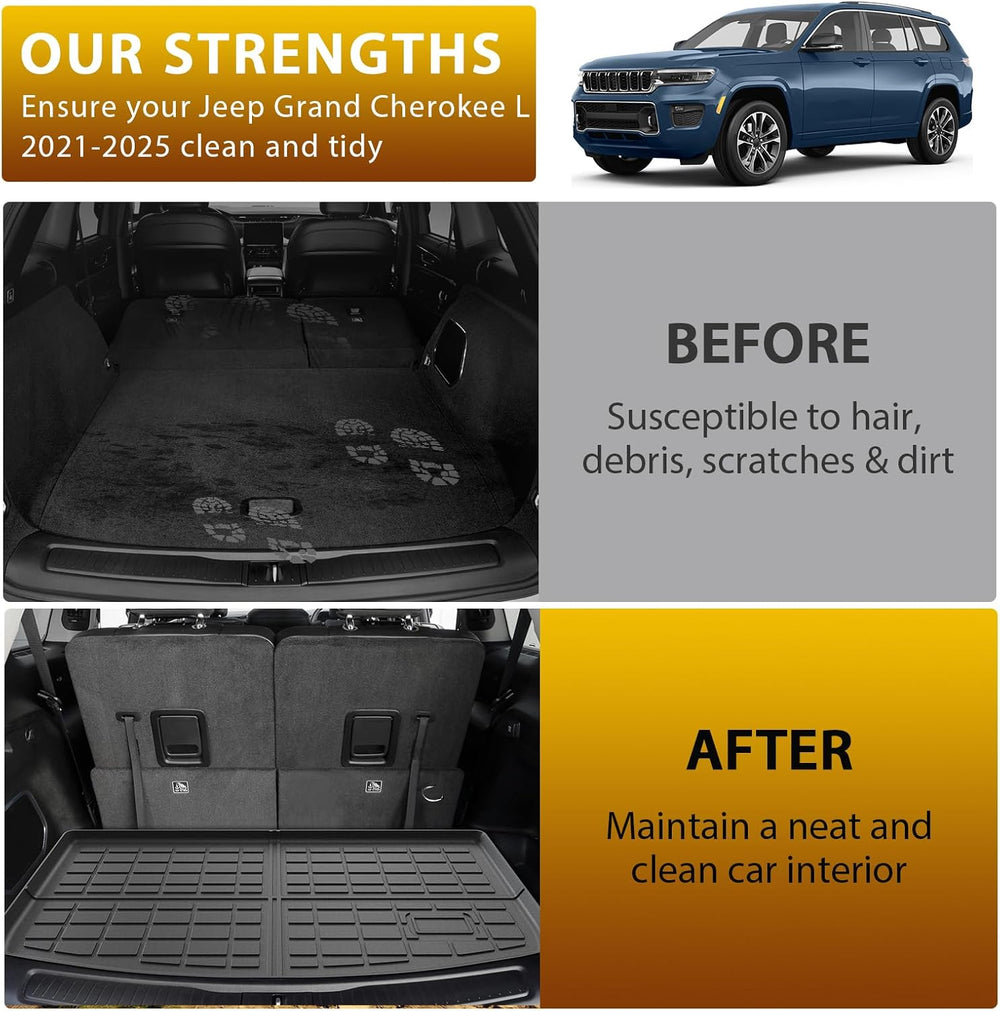 Powerty Floor Mats Cargo Liner for Jeep Grand Cherokee L 2021-2027(6-Seater w...