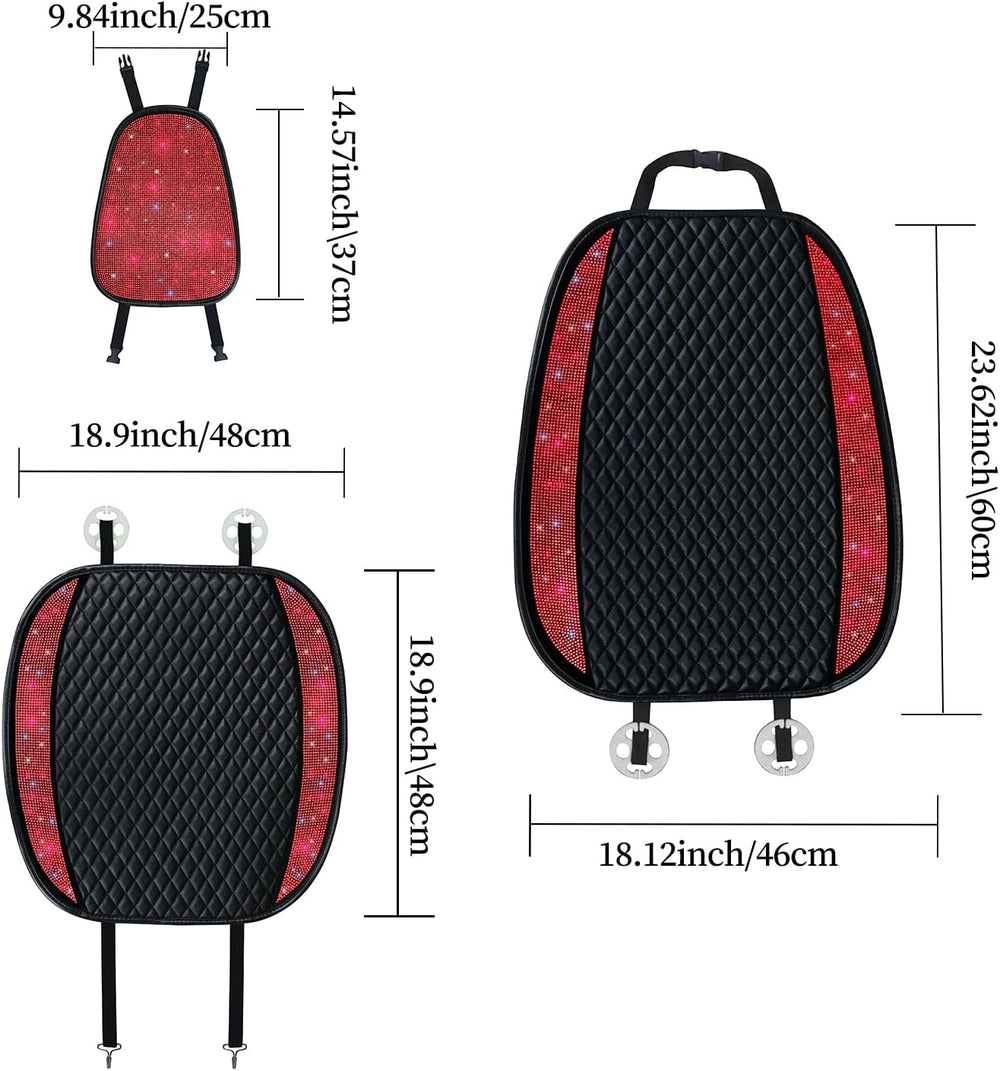 PU Leather Car Seat Cover Bling Rhinestones Front Seat Protector for Girls Wo...