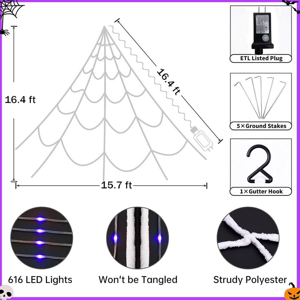 Halloween Decorations Outdoor 616 LED Halloween Spider Web Decoration