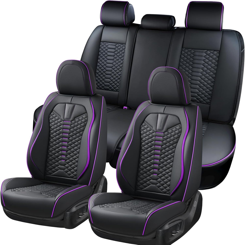 Coverado Car Seat Covers Front Seats, Nappa Leather Black&Purple Car Seat...