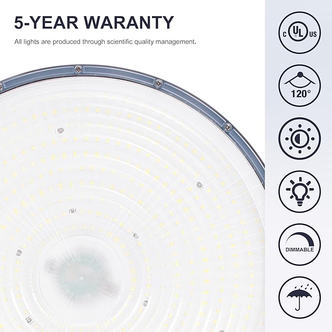 150W UFO-LED-High-Bay-Light, UL & DLC Listed 5000K Daylight 21000LM, 0-10V