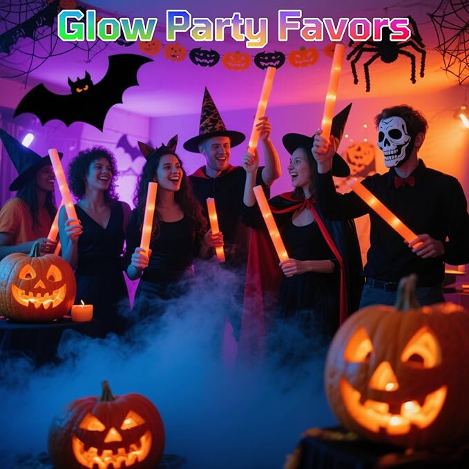 Foam Glow Sticks Bulk, 30 PCS Orange Light Up Foam Sticks 3 Modes, Glow Party...