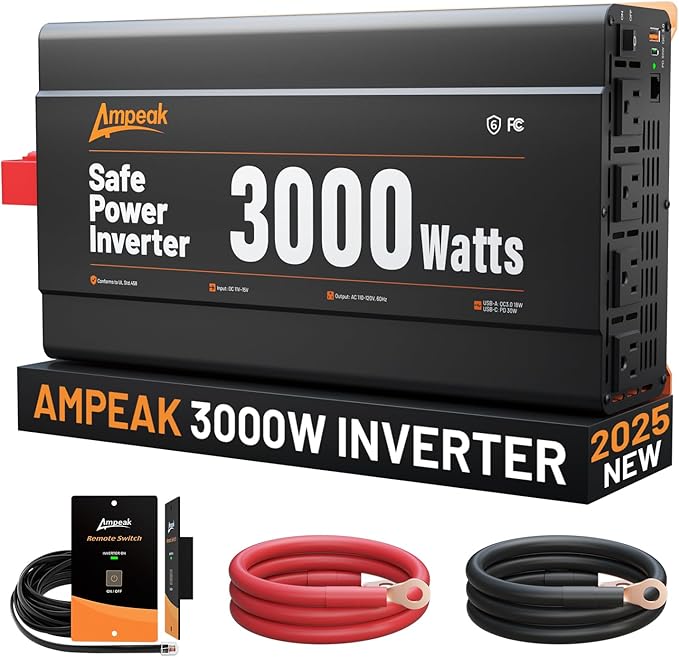 Ampeak 3000W Power Inverter, Inverter 12V to 110V Modified Sine Wave, High