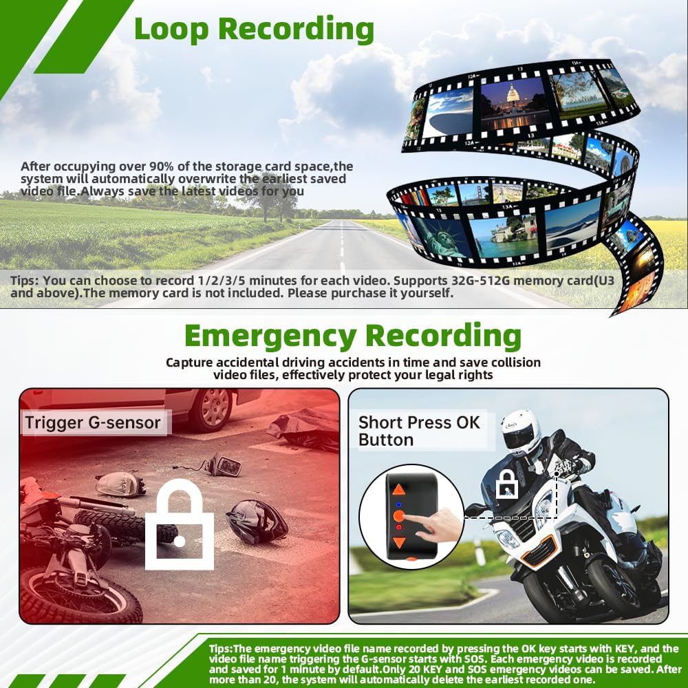 Motorcycle Carplay Screen,5G WiFi 2K Front and Rear Camera, Wireless Carplay ...