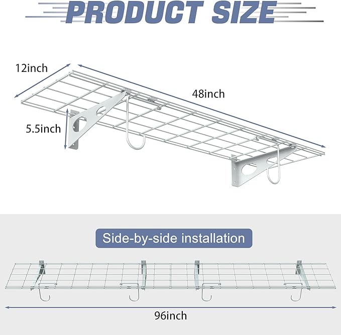 WALMANN 2-Pack Garage Wall Shelves, 1 x 4 ft/12 * 48 inch Wall Mounted Storage