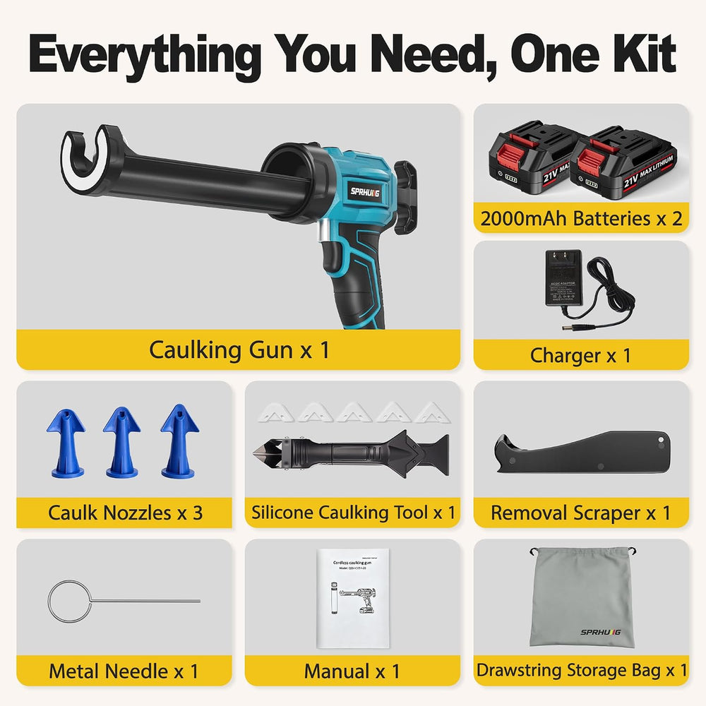 Cordless Electric Caulking Gun Automatic Battery Powered Caulk Gun with 21V 2...