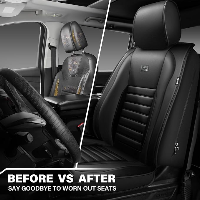 CAR PASS Nappa Leather Car Seat Covers Front Seats, Luxury Seat Protector