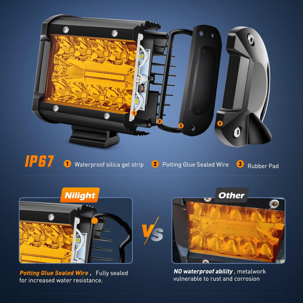 Nilight 2PC 4Inch Amber Led Pods Triple Row 60W Flood Spot Combo Driving Fog ...