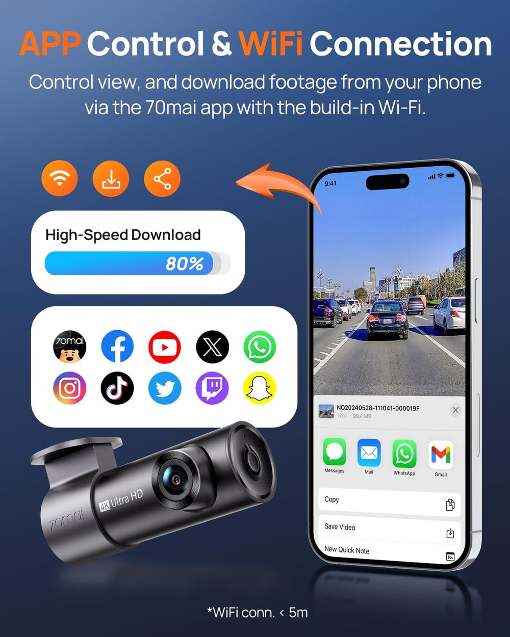 70mai M310 Plus 4K Dash Cam Front with Night Vision, 140° Wide Angle Dash Cam...