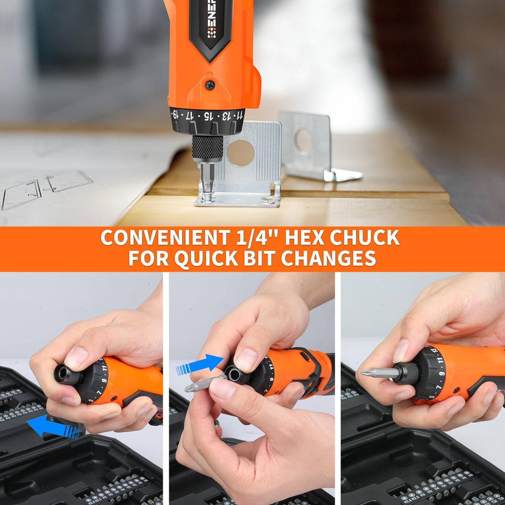 ENERTWIST 8V Cordless Screwdriver, 82 Accessory Kit, Max 10Nm 21+1 Cluth