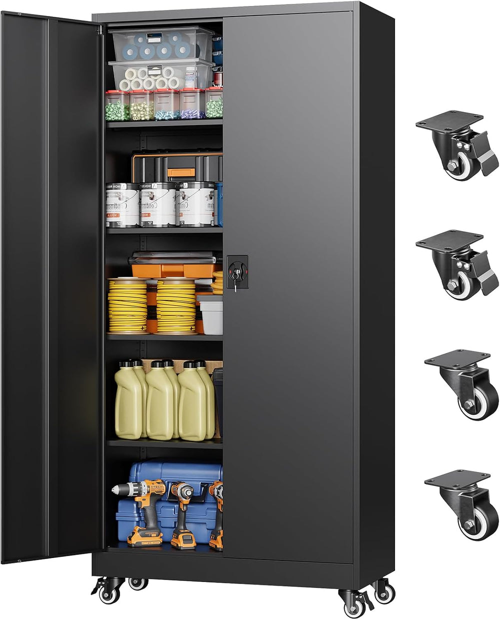 Metal Garage Storage Cabinet Wheels,75"Metal Rolling Storage Cabinet