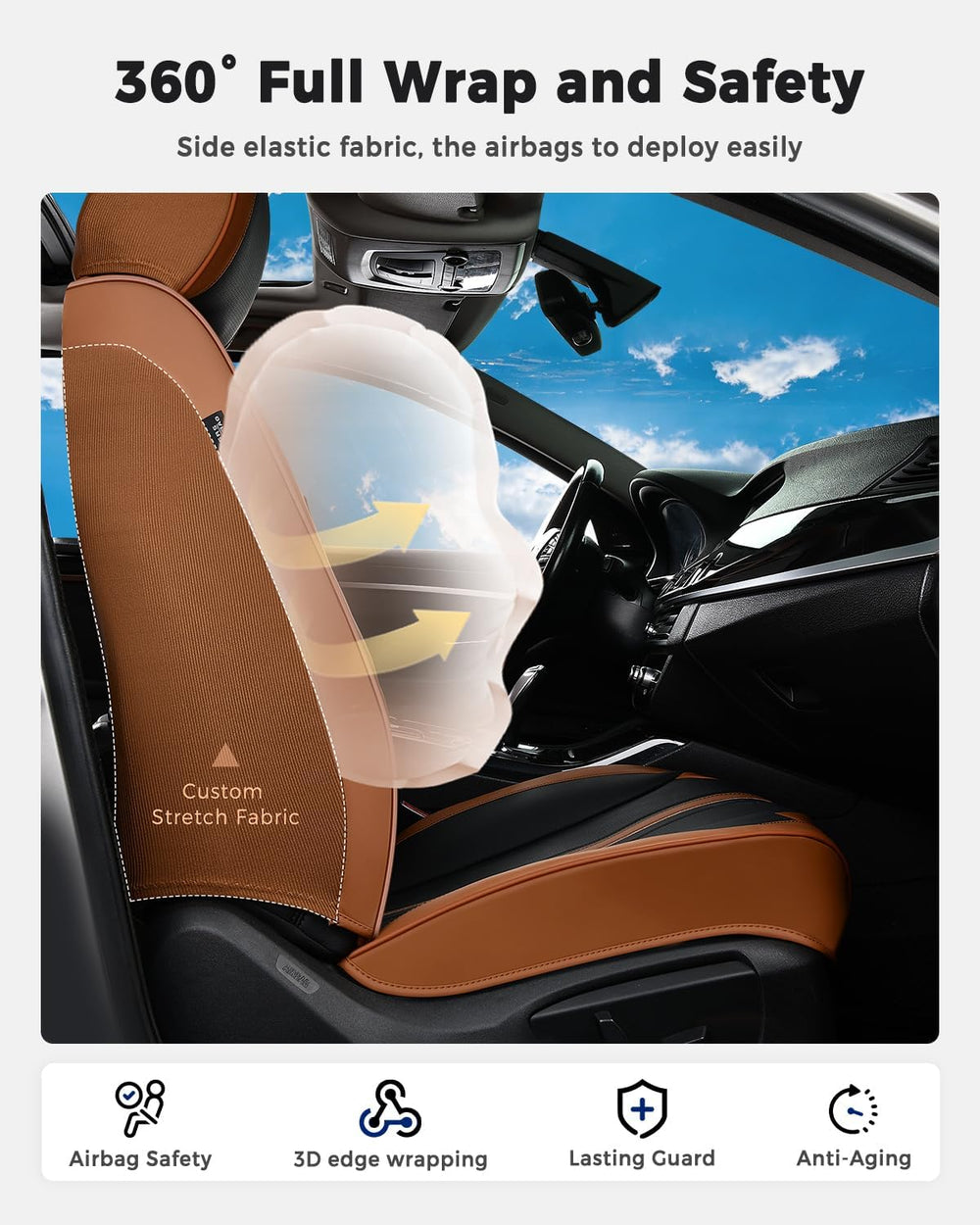 Huidasource Car Seat Covers Full Set, Luxury Faux Leather Seat Covers, Velcro...