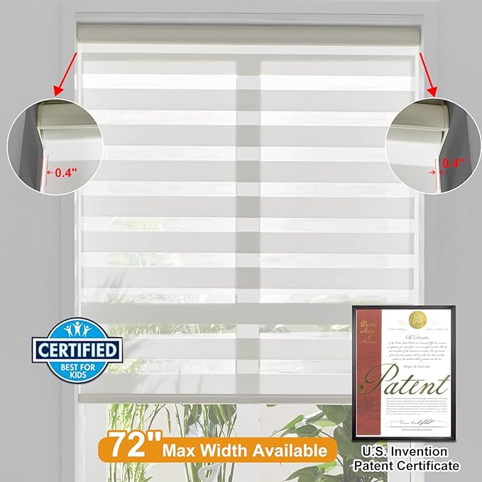Persilux Cordless Zebra Blinds for Windows Free-Stop Window Blinds Dual Layer