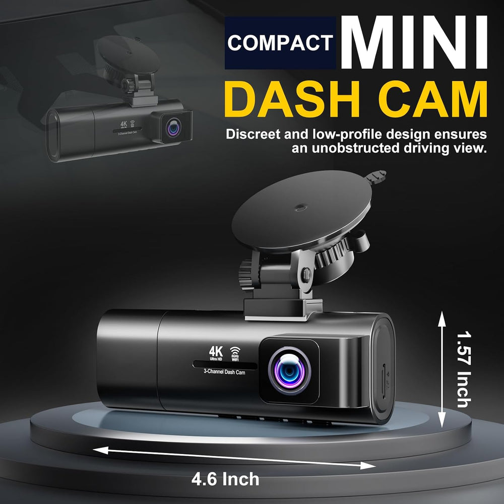 4K Dash Cam Front and Rear Inside,3.16" IPS,3 Channel Dash Cam for Car w...