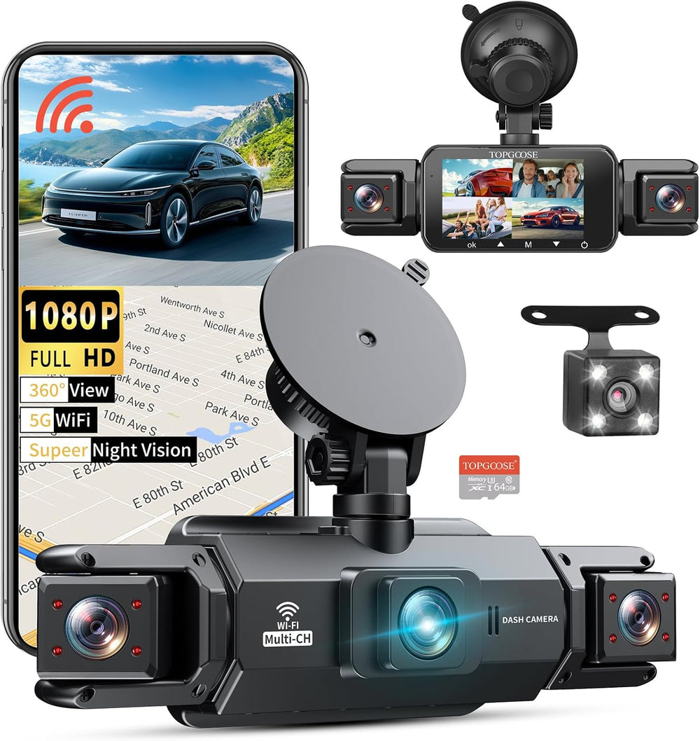 4 Channel Dash Cam 360° View, TOPGOOSE 2K FHD Front and Rear Inside, Left Rig...