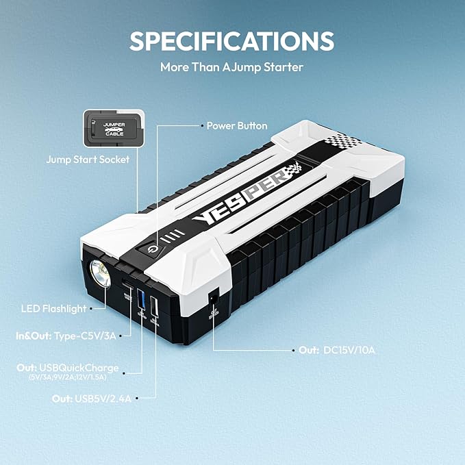 YESPER 4120A Jump Starter, 12V Car Battery Jumper Starter Portable, 26800mAh
