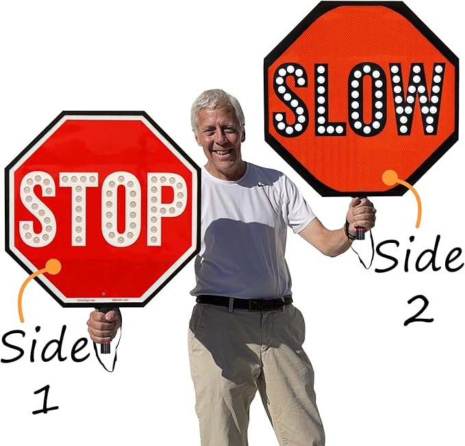 SmartSign 24" LED Stop/Slow Paddle, Rechargeable Battery & Charger, ...