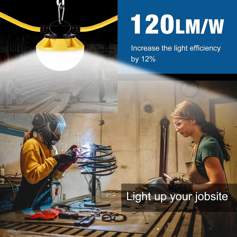 LED Construction String Light 50FT, 50W 6000Lm,18AWG Wire,5000K Linkable Stri...