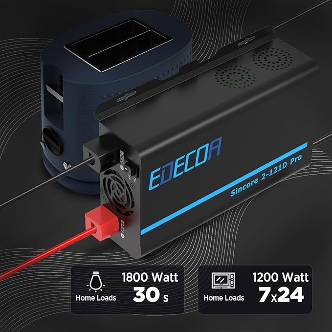 EDECOA Pure Sine Wave Inverter 1200W 12V DC to 110V AC Power Inverter