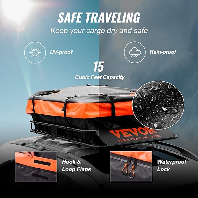 VEVOR Roof Rack Cargo Basket, 200 LBS Capacity Universal Rack Carrier