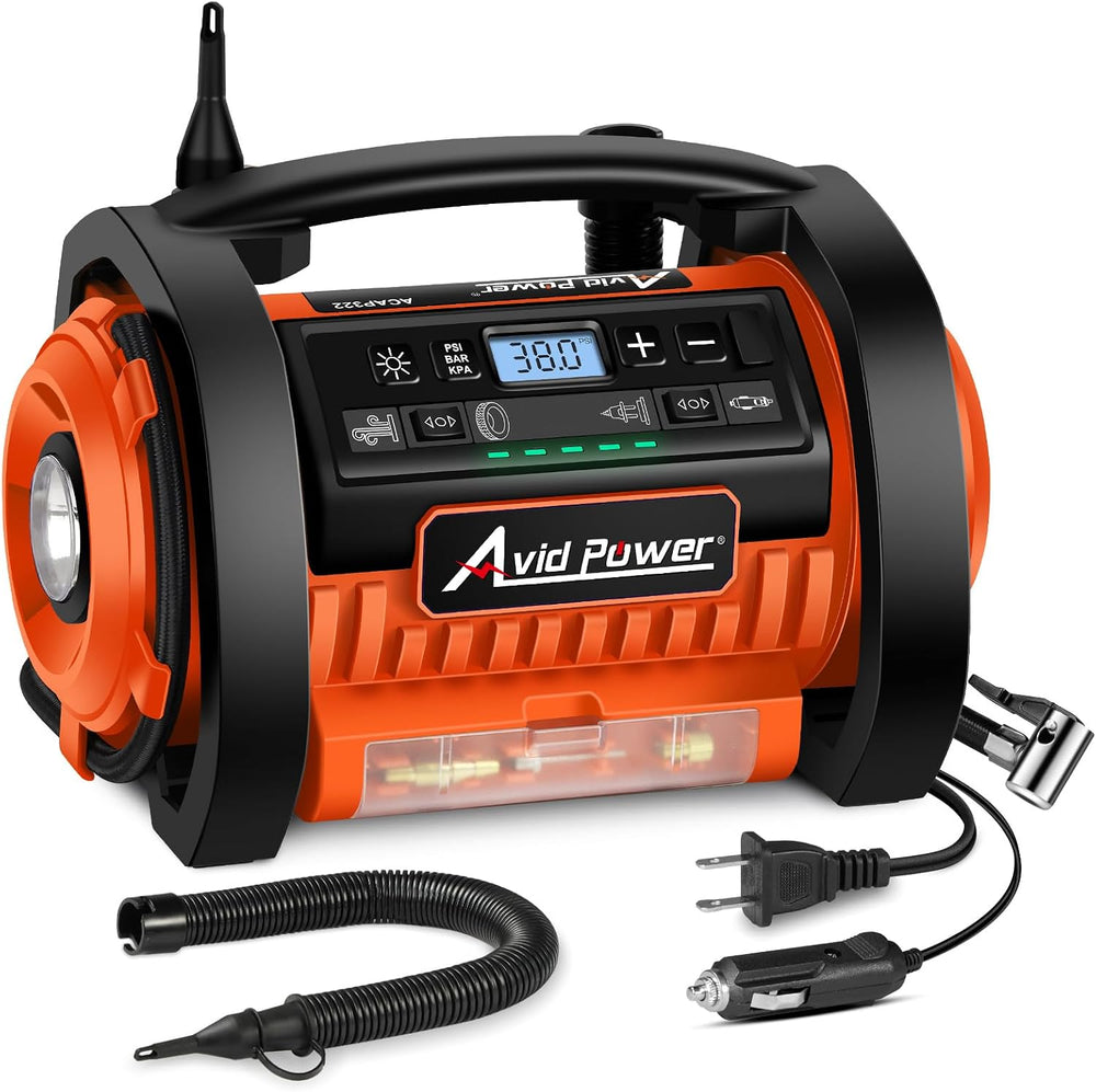 AVID POWER Portable Tire Inflator Air Compressor, 110V AC/12V DC Air Pump