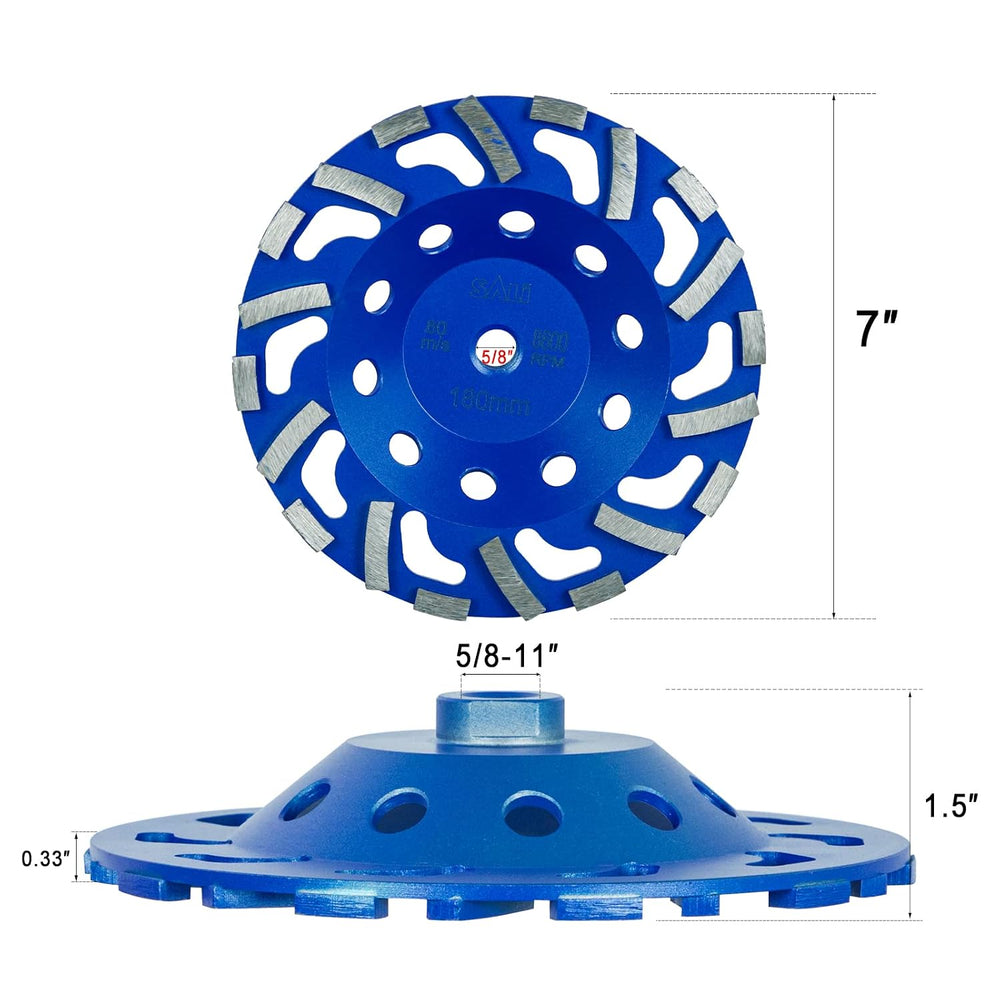SALI 7 Inch Concrete Grinding Wheels 20 Turbo Diamond Segments 5/8-11 Arbor D...