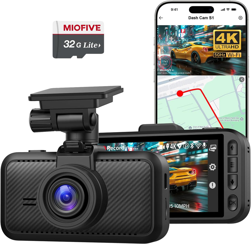 Miofive S1 True 4K Front Dash Cam, 5GHz Wi-Fi, 32GB GPS Speed Camera Alerts