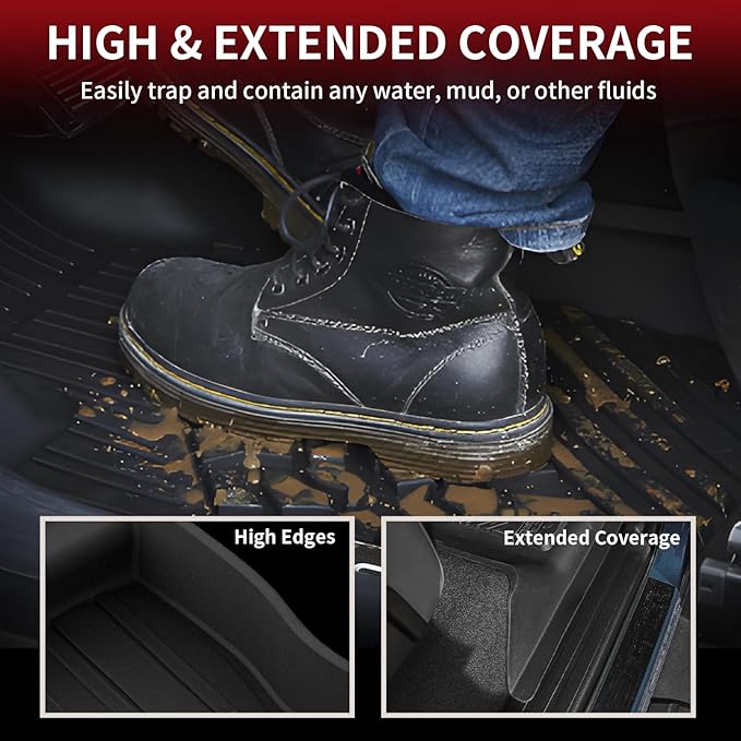 LASFIT Floor Mats for Toyota Tundra 2014-2021 CrewMax Cab, All Weather Custom