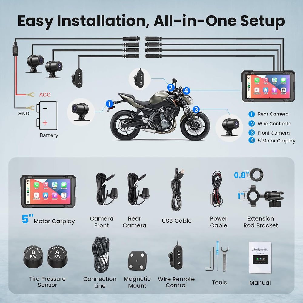Motorcycle CarPlay Screen with Android Auto – 5” Waterproof GPS Pantalla para...