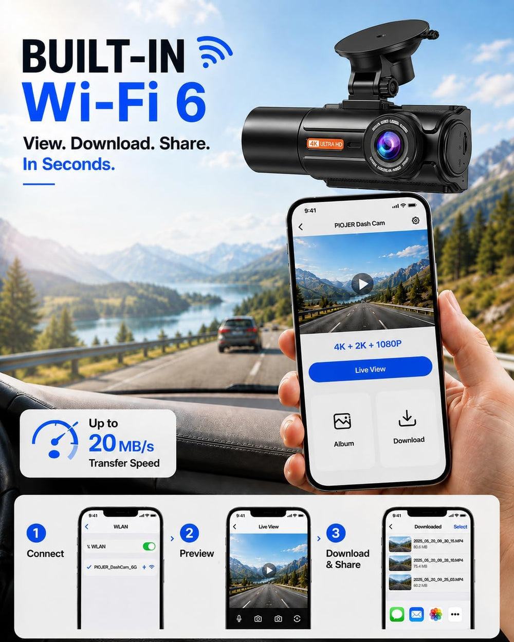 3 Channel Dash Cam Front 4K Rear 2K Inside 1080P, STARVIS 2 Car Camera with 1...