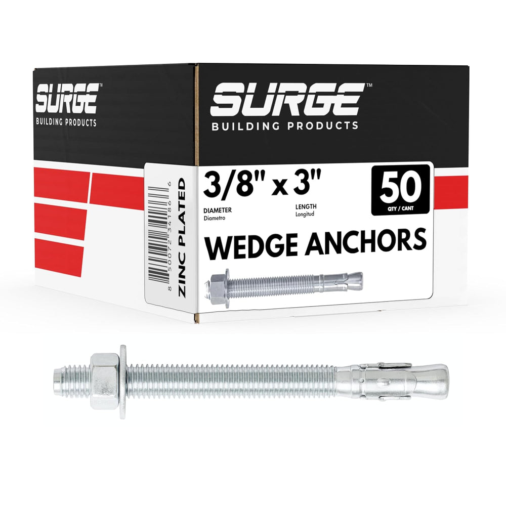 3/8" x 3" Zinc-Plated Wedge Anchors for Concrete & Cement (Box ...