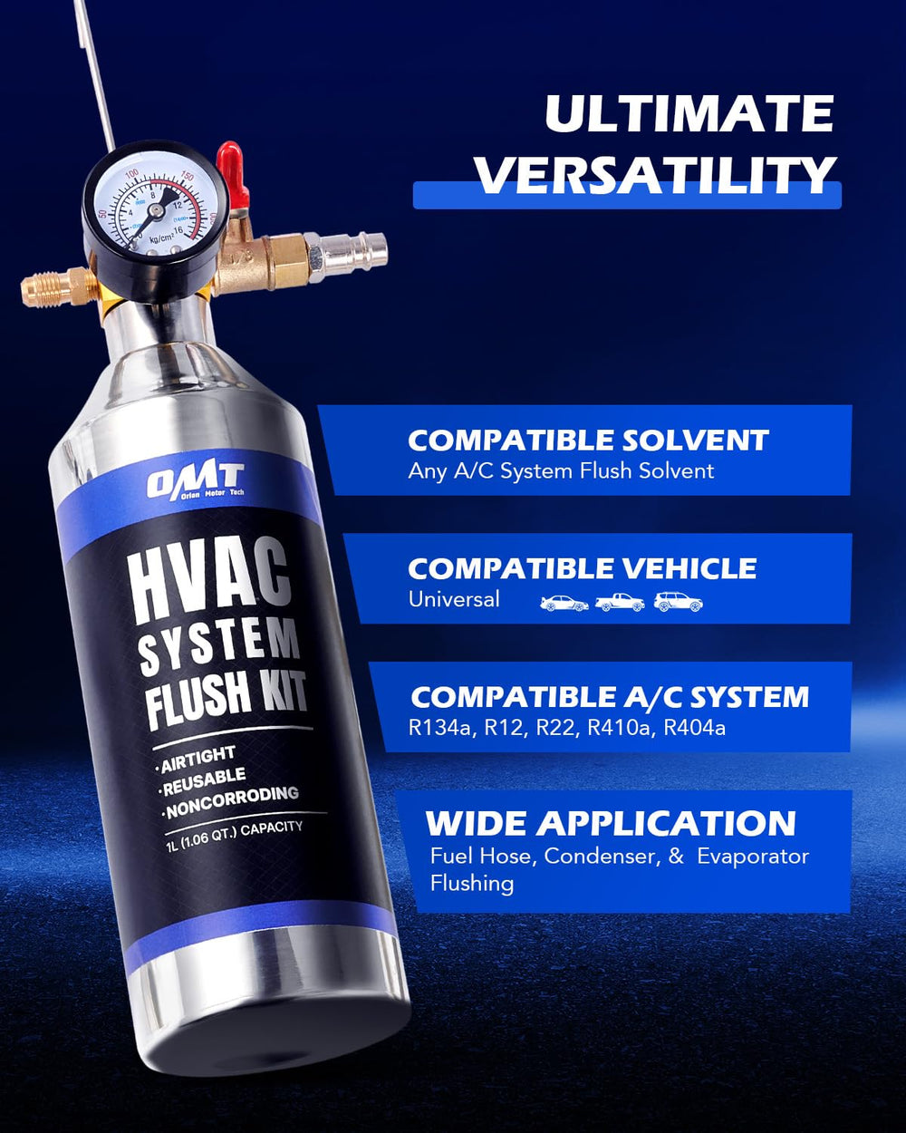 OMT AC Flush Kit with 33.5 oz Tank for R134a R12 R22 R410a