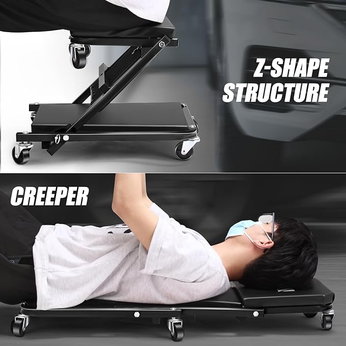 DNA MOTORING 36 Inches Folding 2 in 1 Rolling Z Creeper, Adjustable Roller (6...