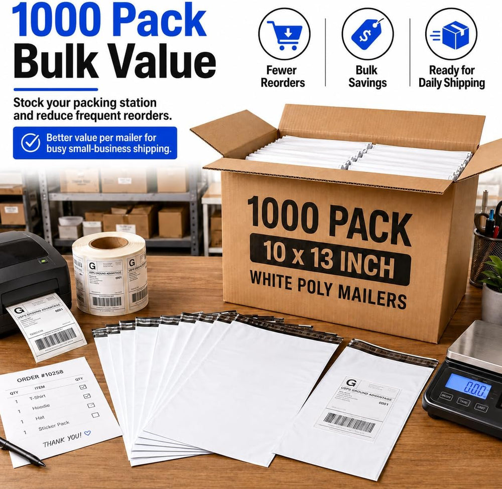 Fuxury Poly Mailers 10x13 Inch 1000Pcs,Bulk Shipping Bags for Clothes,White