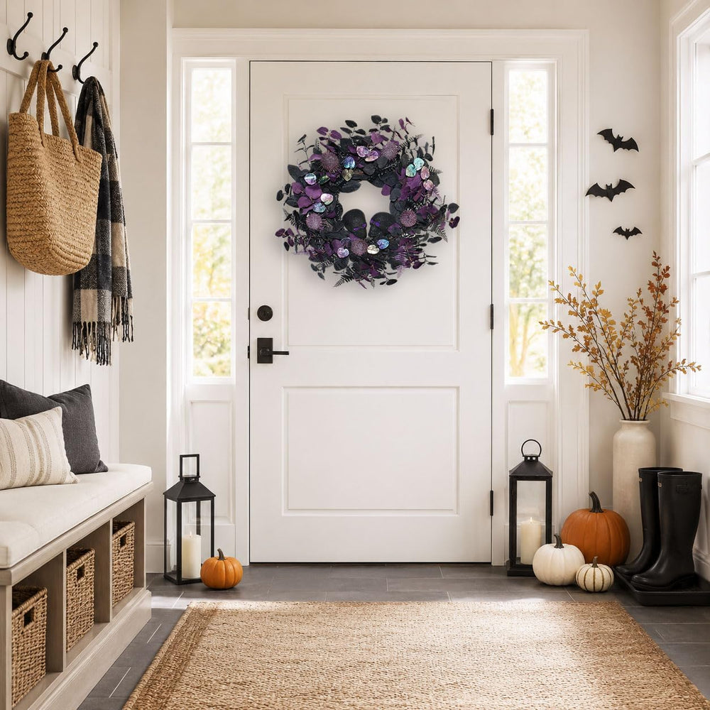 22" Prelit Halloween Wreaths for Front Door with 40 LEDs