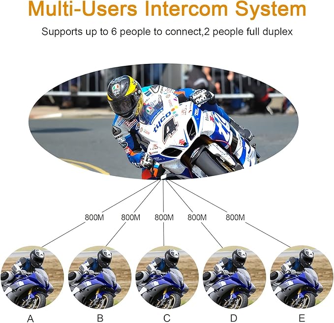 V6 Pro Motorcycle Helmet Bluetooth Intercom Headset 1200M 2 People Full Duple...