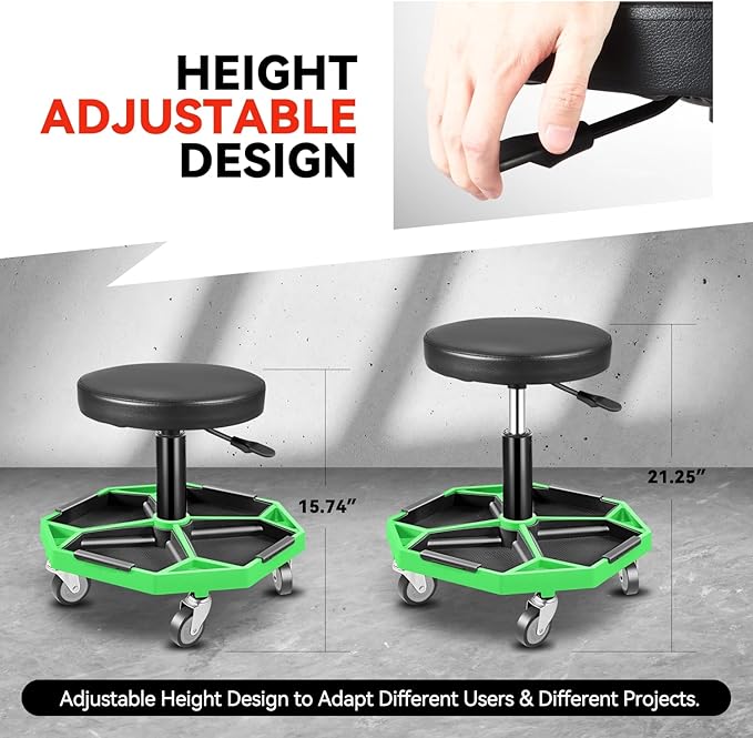 Auto Dynasty Mechanic Stool, Adjustable Rolling Pneumatic Creeper Garage Shop