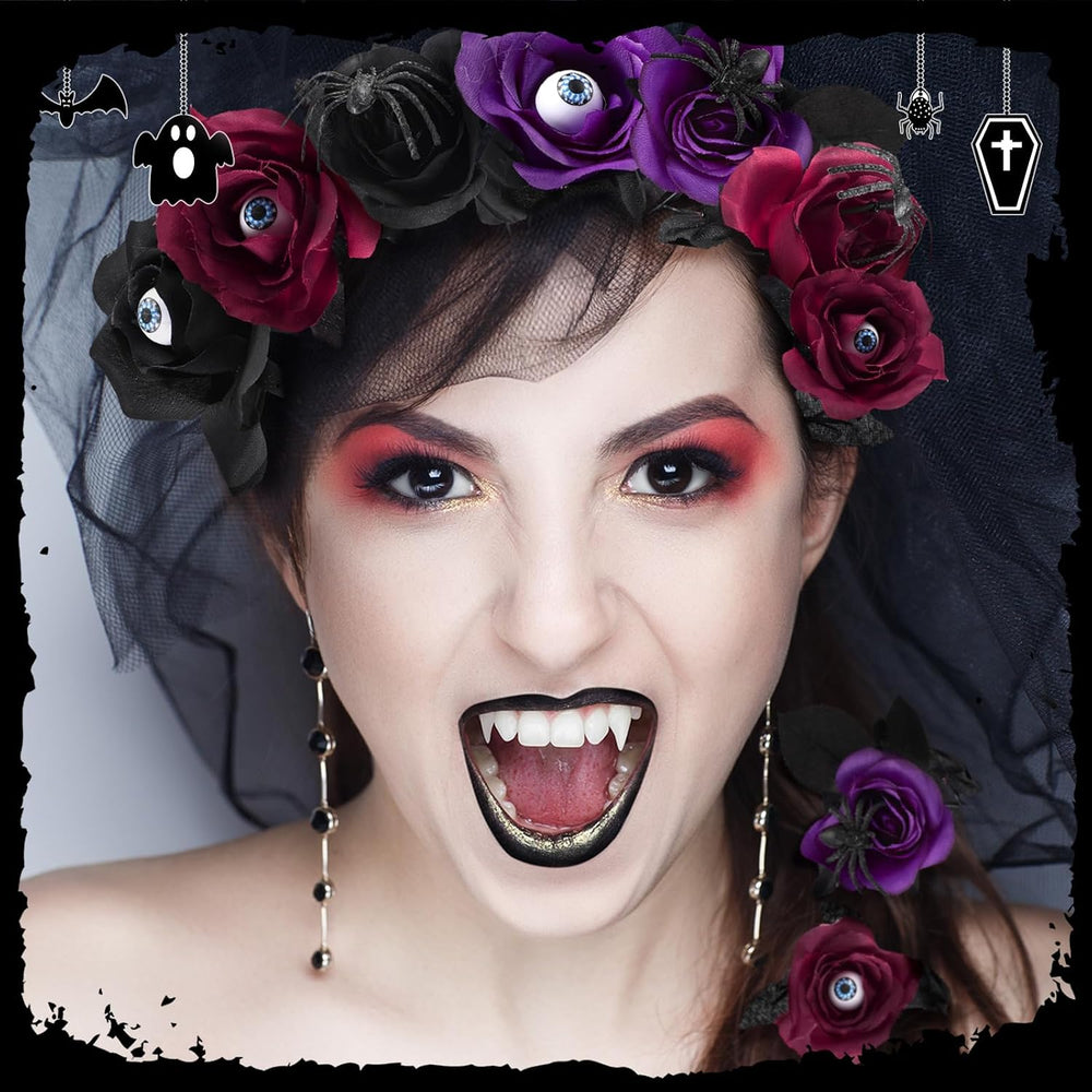 Hotop 40 Pcs Halloween Artificial Flowers with Eyeball and Spider