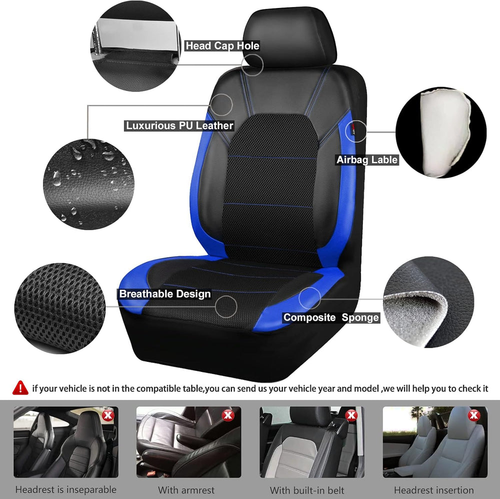 CAR PASS Air Mesh Leather Car Seat Covers Full Set, Waterproof Car Floor Mats...
