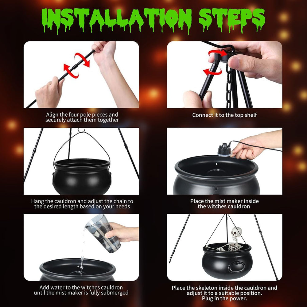 Halloween Decorations Outdoor Witch Cauldron Tripod with Fog Maker & Skull