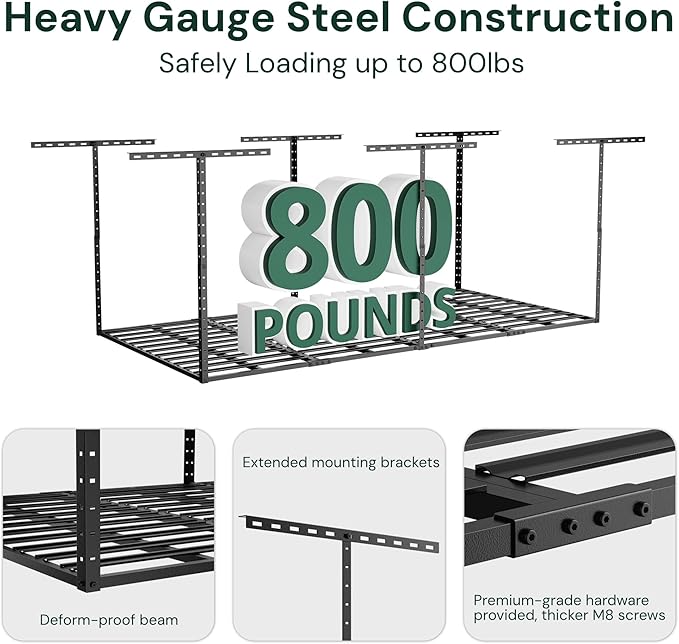 SunsGrove 4x8 Garage Storage Overhead Rack Organization, Adjustable Ceiling (...