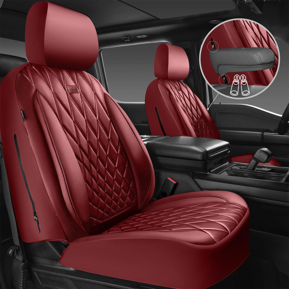 CAR PASS Piping Luxury Faux Leather Seat Covers Full Set, Premium Delux Anti-...
