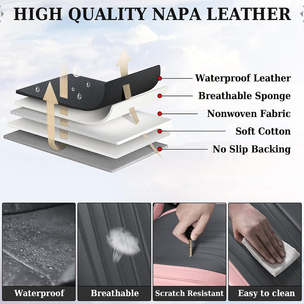 Coverado Car Seat Covers Full Set, Nappa Leather Seat Covers for Cars, Waterp...