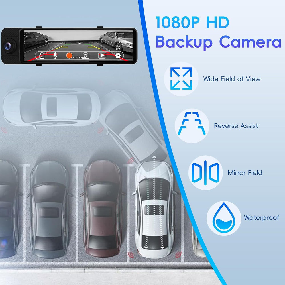 3 Channel Rear View Mirror Camera, Mirror Dash Cam Front Rear and Inside