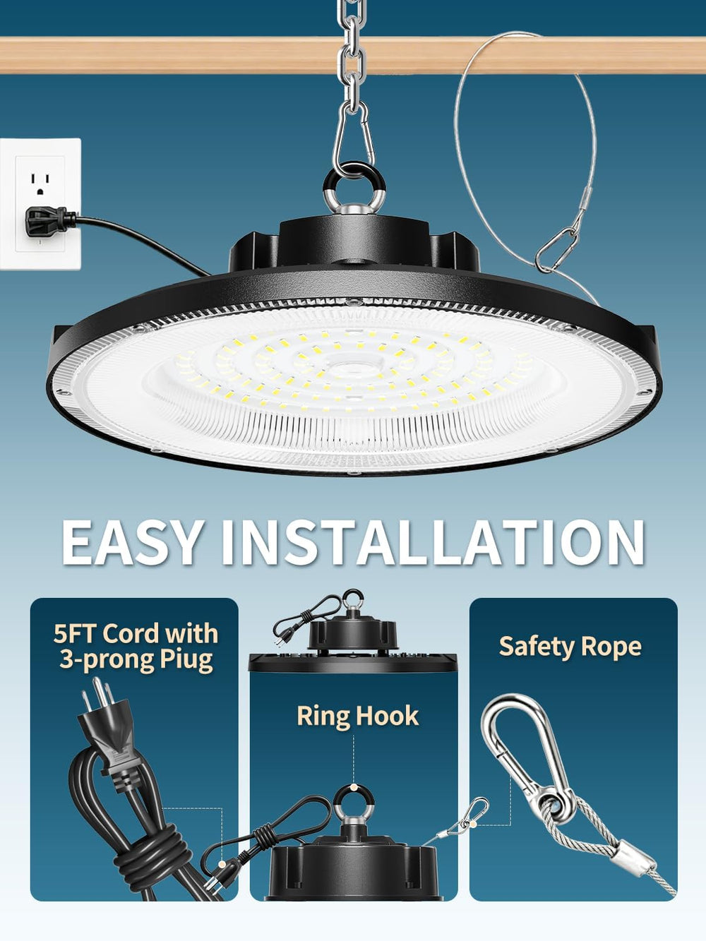 lvsdak 150W UFO LED High Bay Light 22500LM 5000K Commercial Bay Lighting